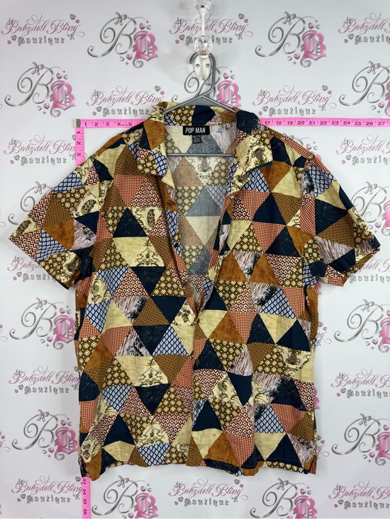 popman Other - Popman shirt Men's Short Sleeve Patchwork Print Shirt - Multi Brown